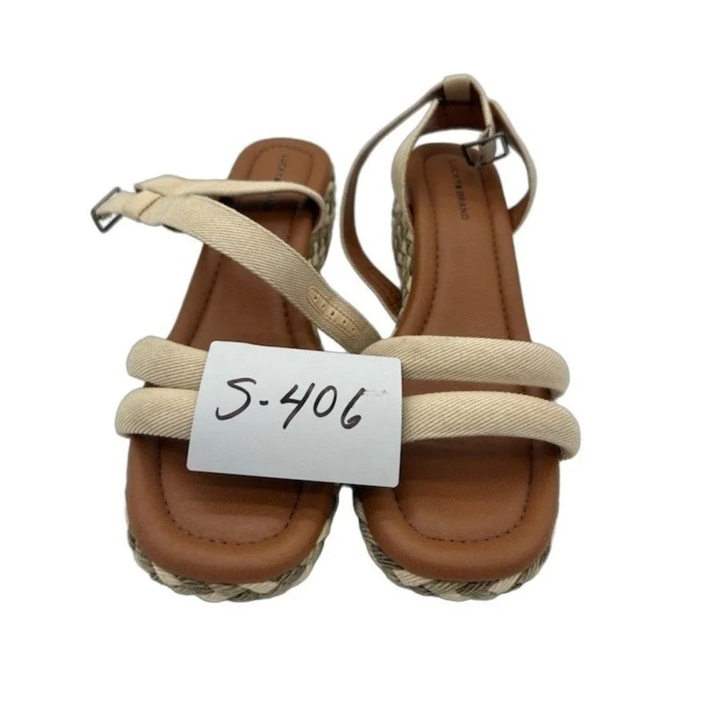 Lucky Brand Naylicia Wedge Sandals Women's Size 8.5 M Beige Espadrille